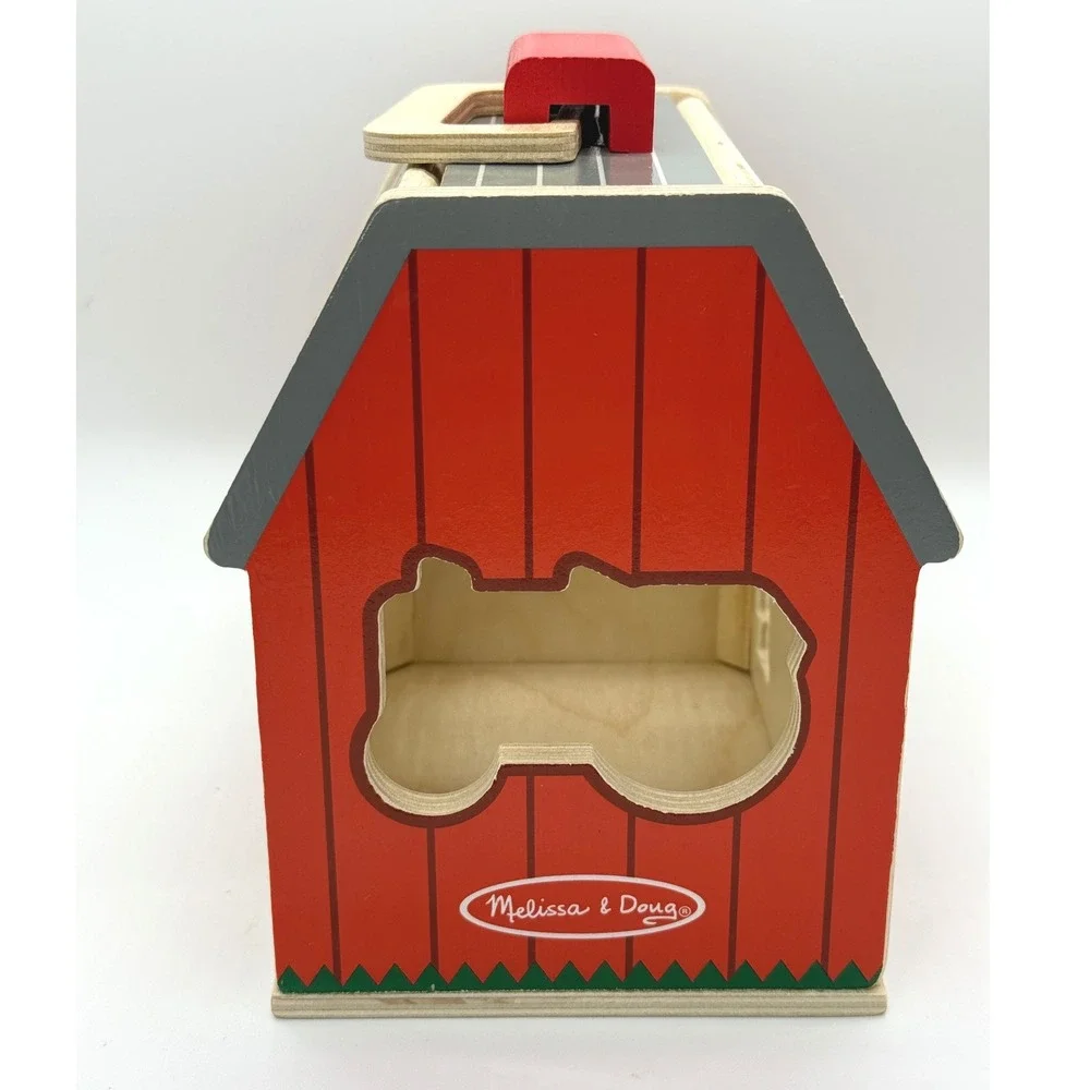 Melissa & Doug Wooden Barn Shape Sorter Kids Multi Color Farm Animal Toy Set